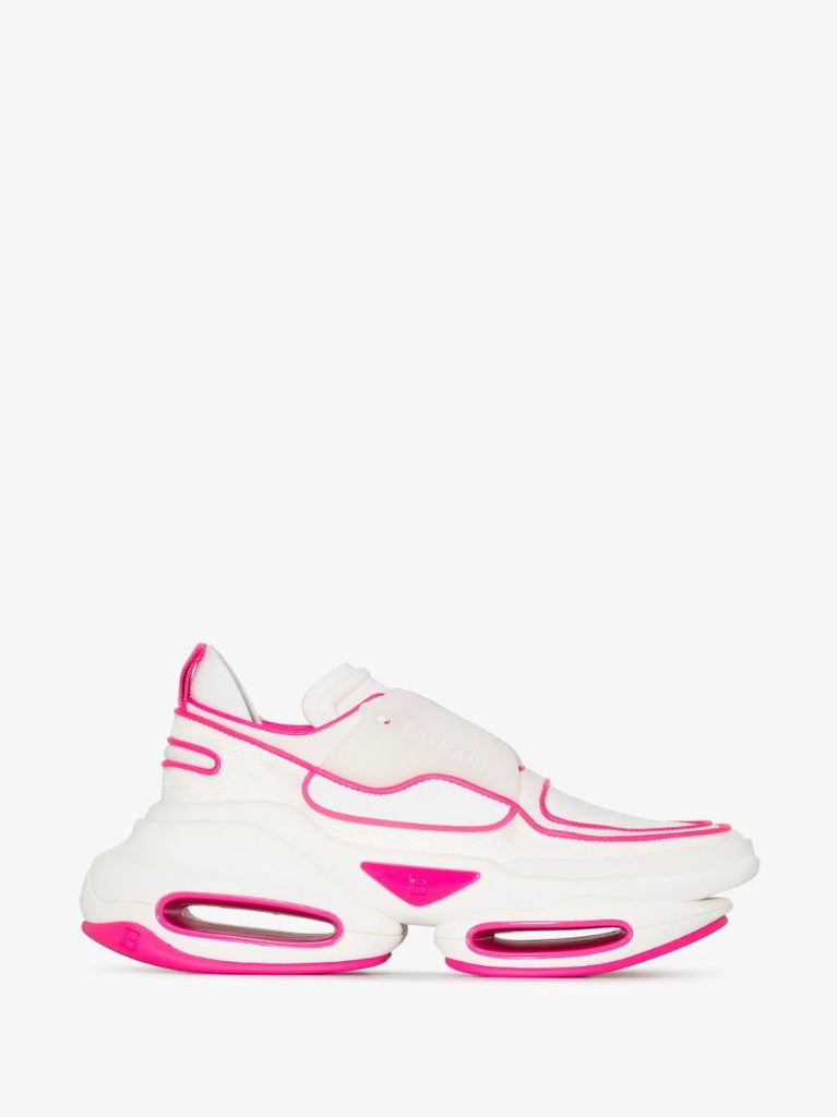 White and Pink B-bold Chunky Leather Sneakers
