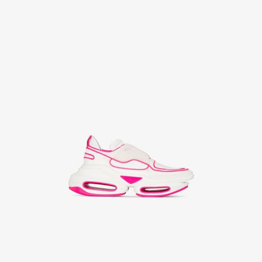 White and Pink B-bold Chunky Leather Sneakers