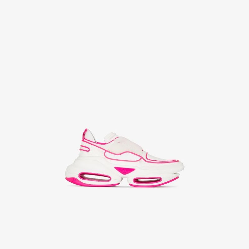 White and Pink B-bold Chunky Leather Sneakers