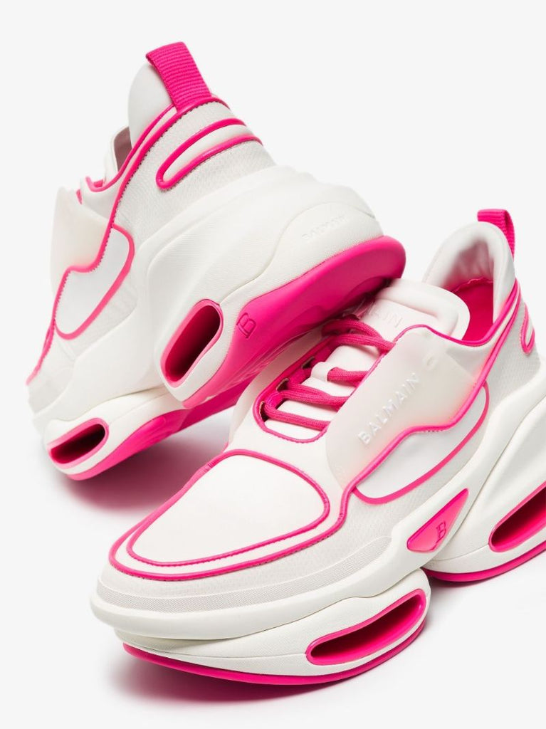White and Pink B-bold Chunky Leather Sneakers