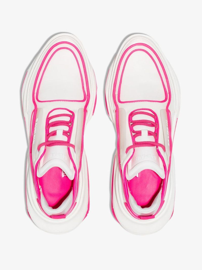 White and Pink B-bold Chunky Leather Sneakers