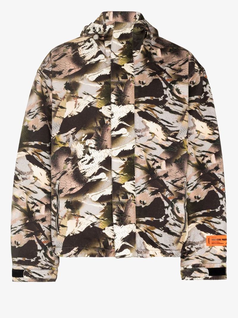 Green Camouflage-print Hooded Jacket
