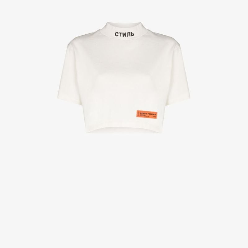 Logo Mock Neck Cropped T-shirt