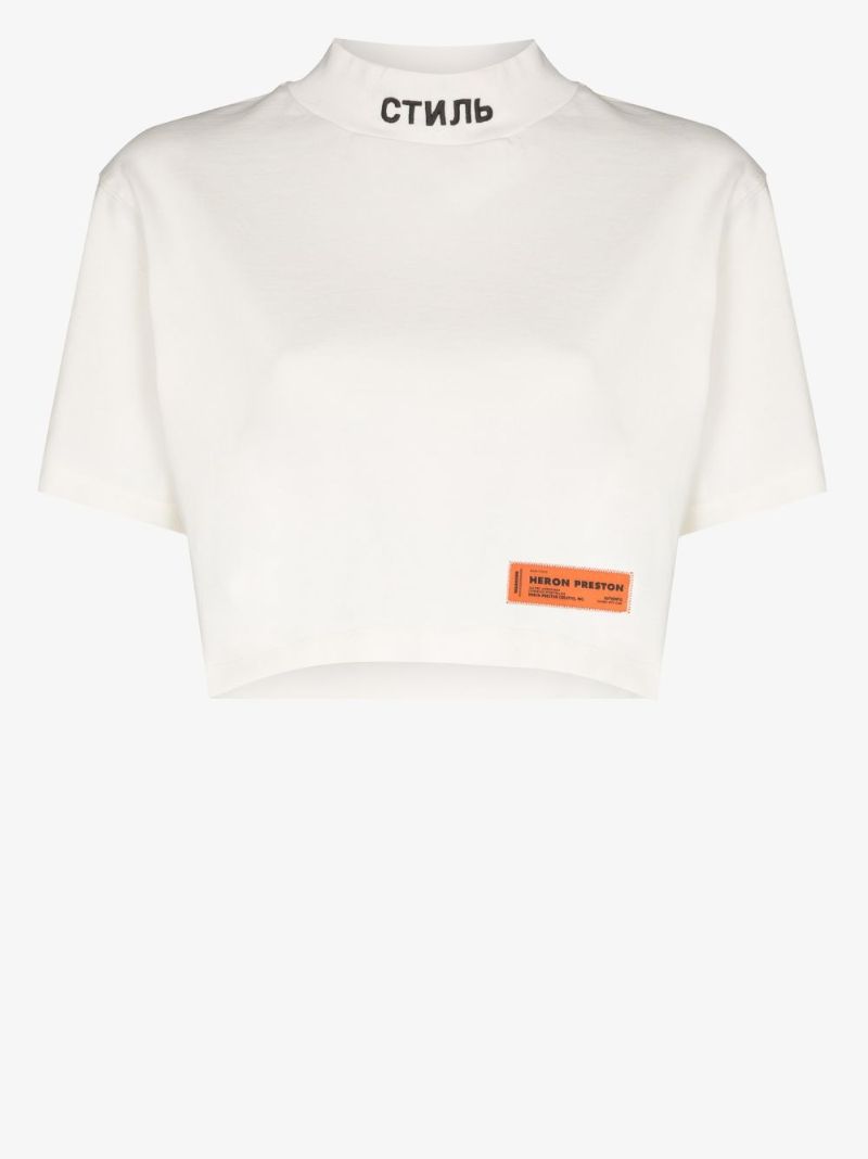 Logo Mock Neck Cropped T-shirt