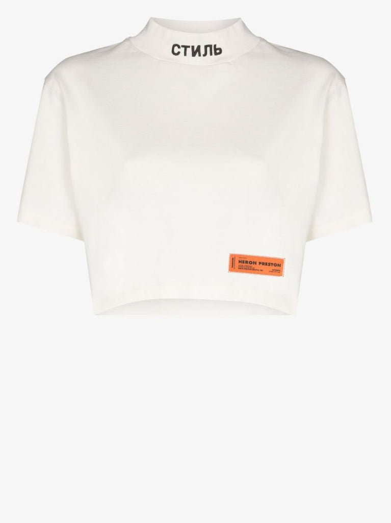 Logo Mock Neck Cropped T-shirt