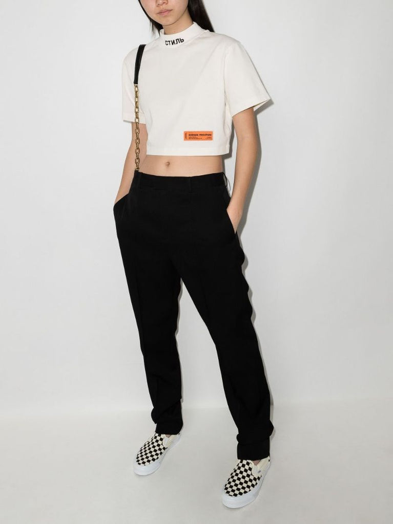 Logo Mock Neck Cropped T-shirt