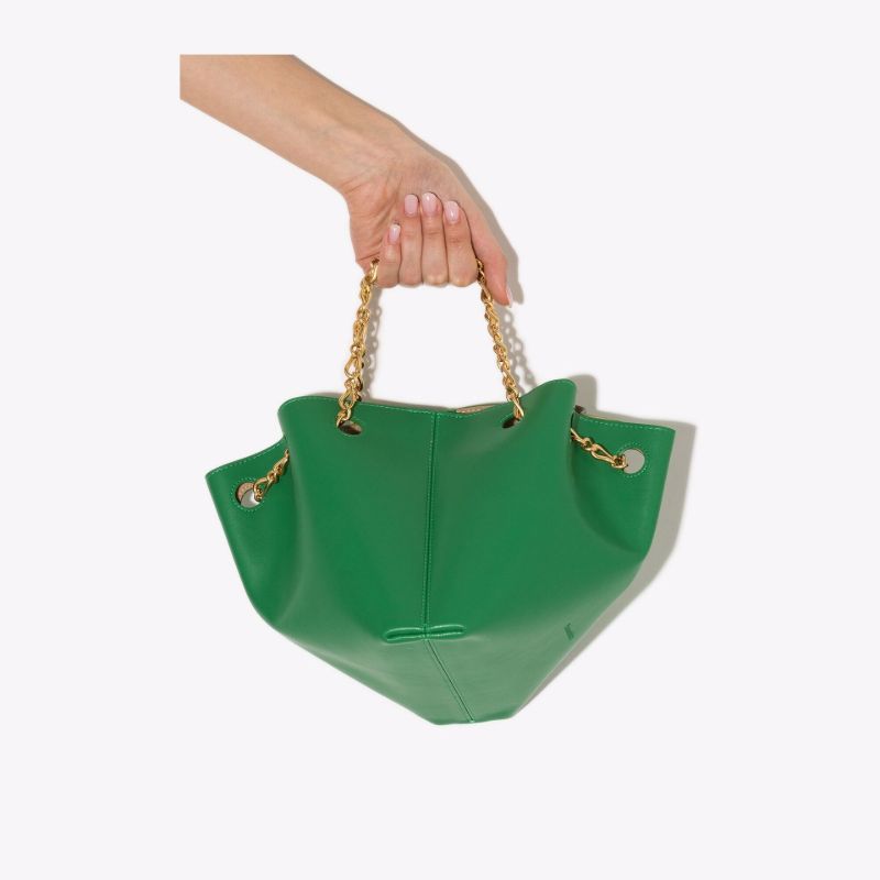 Green Gathered Vegan Leather Bucket Bag