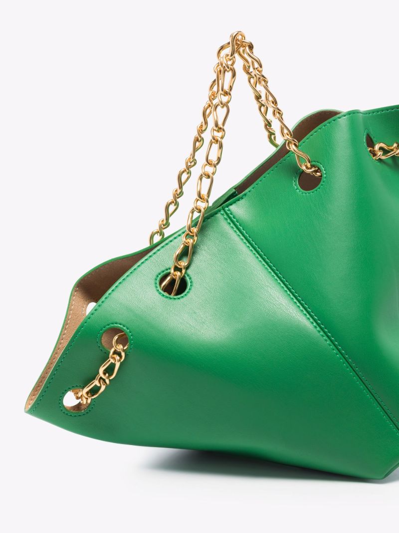 Green Gathered Vegan Leather Bucket Bag
