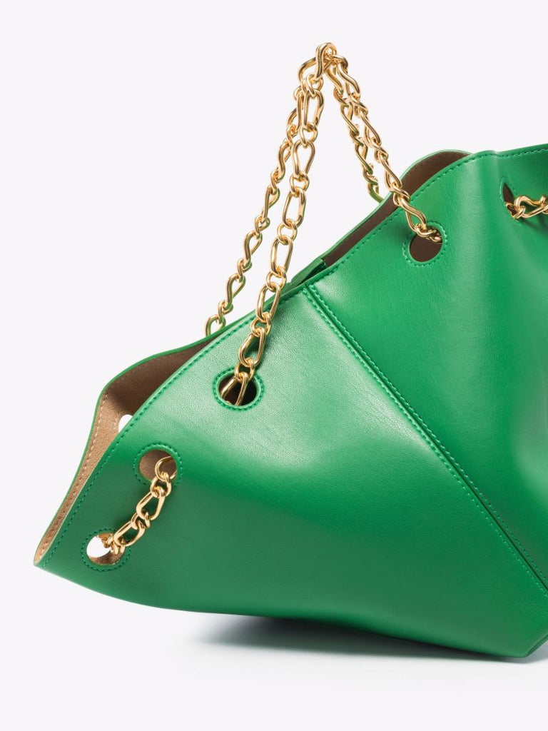 Green Gathered Vegan Leather Bucket Bag