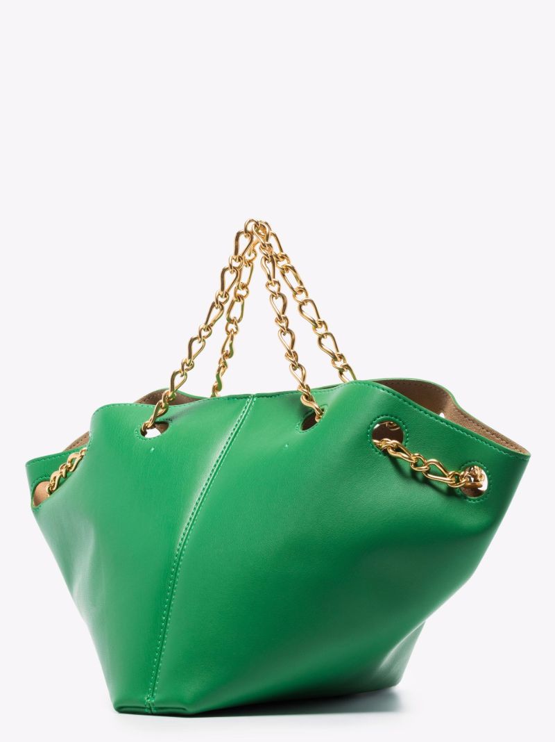 Green Gathered Vegan Leather Bucket Bag