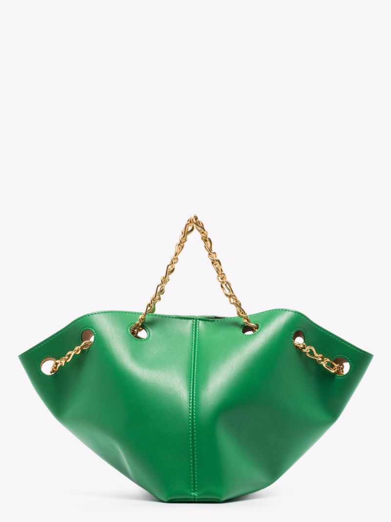 Green Gathered Vegan Leather Bucket Bag