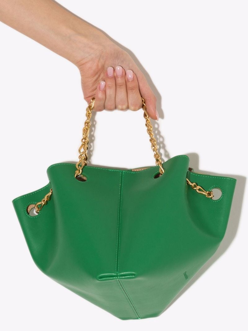 Green Gathered Vegan Leather Bucket Bag