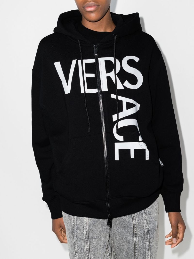 Logo Print Zip-up Cotton Hoodie