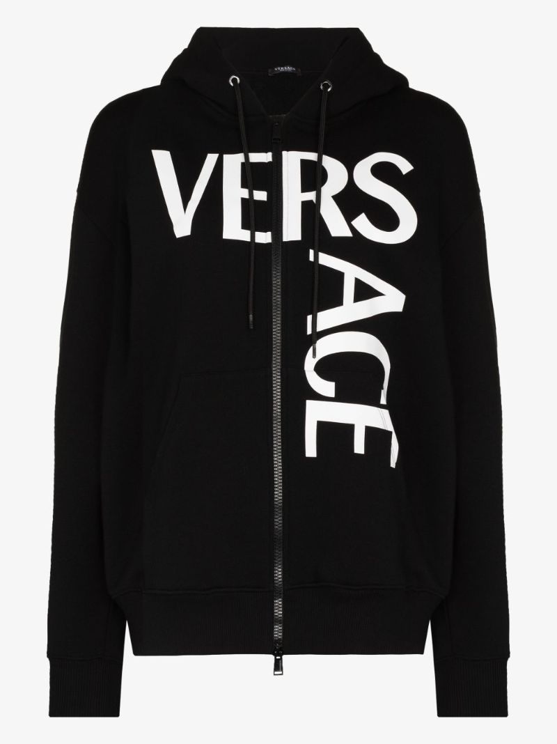 Logo Print Zip-up Cotton Hoodie