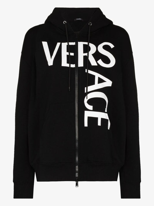 Logo Print Zip-up Cotton Hoodie