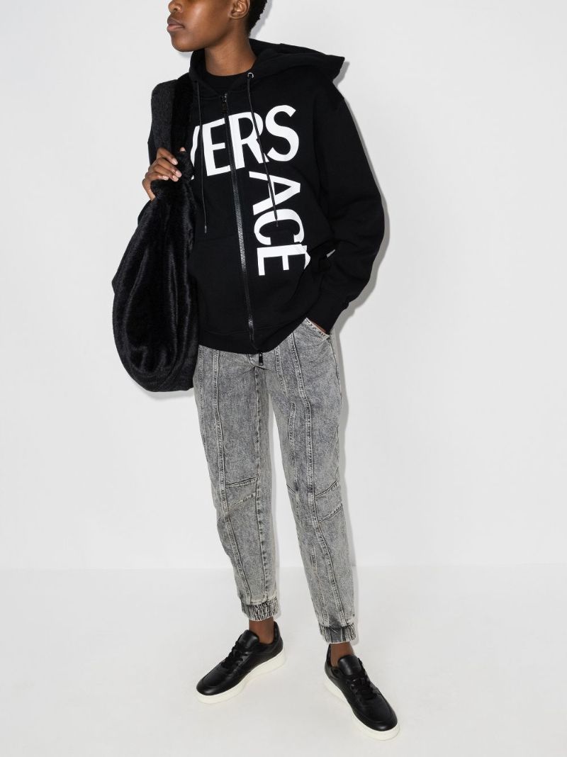 Logo Print Zip-up Cotton Hoodie