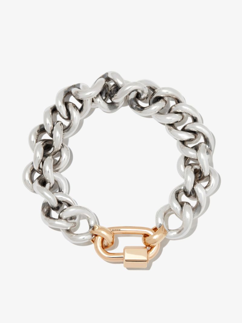 14k Yellow Gold and Sterling Silver Mega Curb Chain 7.5 Inch Bracelet