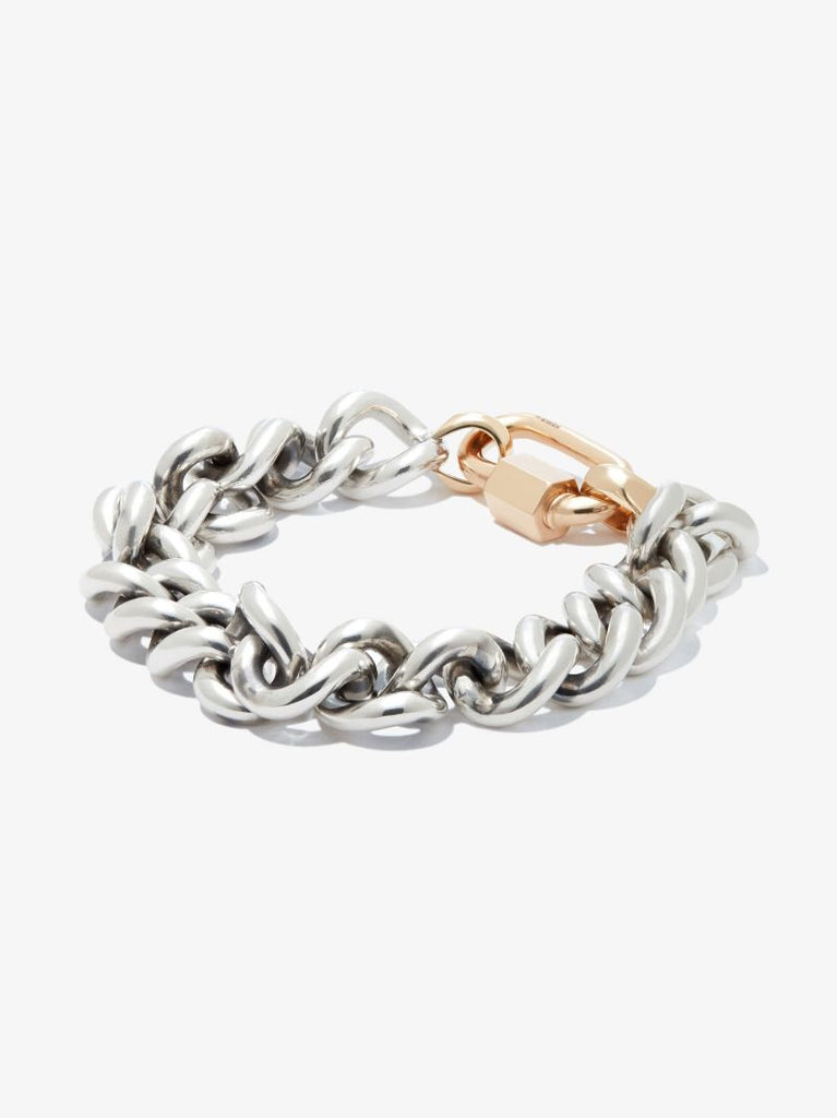 14k Yellow Gold and Sterling Silver Mega Curb Chain 7.5 Inch Bracelet