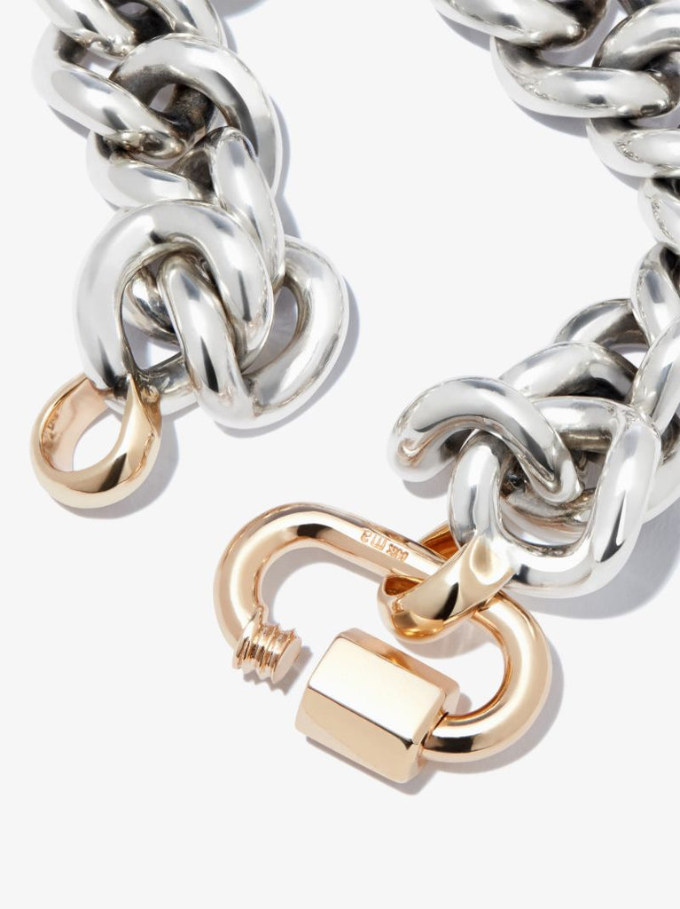 14k Yellow Gold and Sterling Silver Mega Curb Chain 7.5 Inch Bracelet