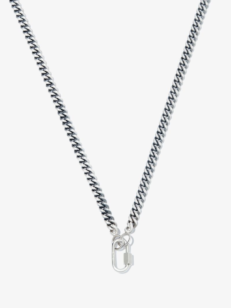 Sterling Silver and 14k White Gold Heavy Curb Chain 18 Inch Necklace