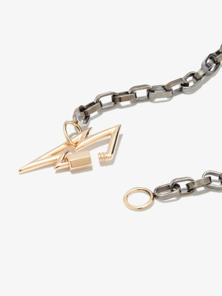 Sterling Silver and 14k Yellow Gold Bolt Lock Biker Chain 20 Inch Necklace