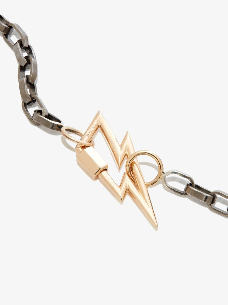 Sterling Silver and 14k Yellow Gold Bolt Lock Biker Chain 20 Inch Necklace