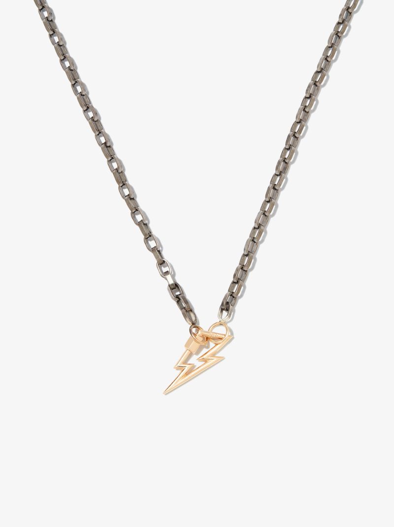 Sterling Silver and 14k Yellow Gold Bolt Lock Biker Chain 20 Inch Necklace