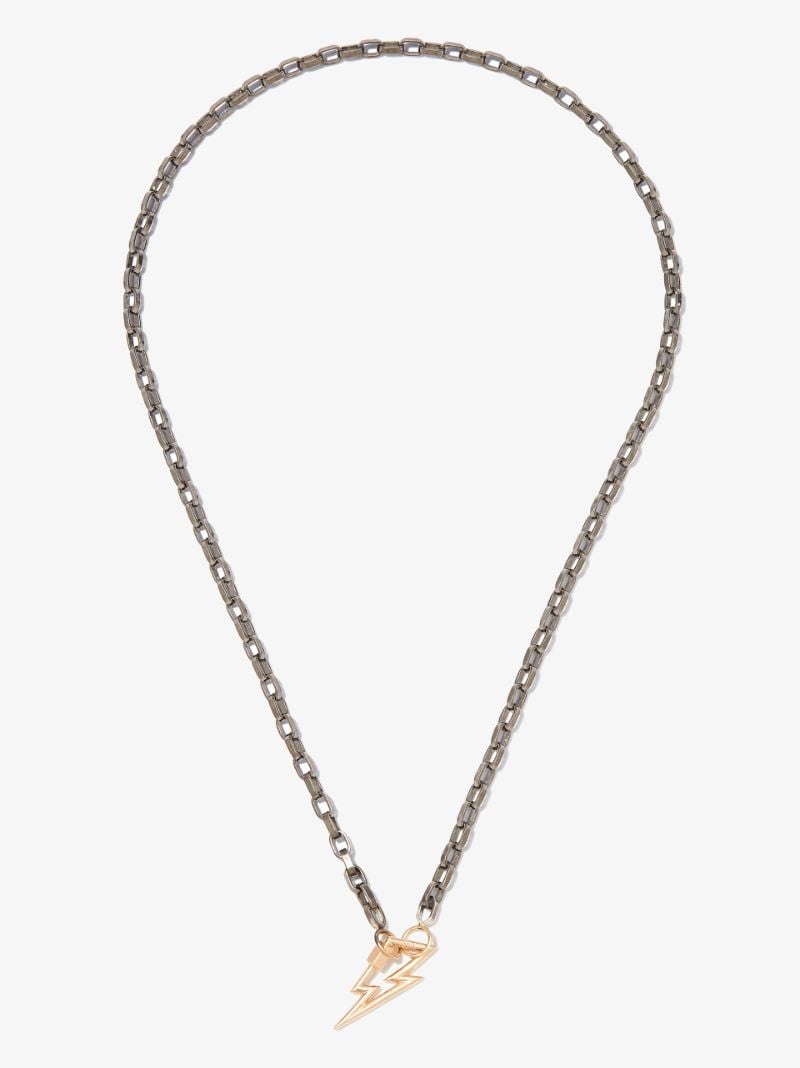 Sterling Silver and 14k Yellow Gold Bolt Lock Biker Chain 20 Inch Necklace