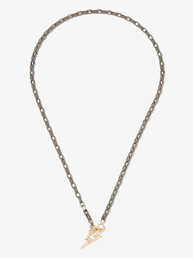 Sterling Silver and 14k Yellow Gold Bolt Lock Biker Chain 20 Inch Necklace