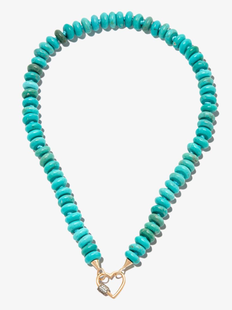 14k Yellow Gold 16 Inch Turquoise Beaded Necklace Chain