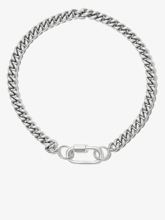 14k White Gold and Sterling Silver Heavy Curb Chain 7.5 Inch Bracelet