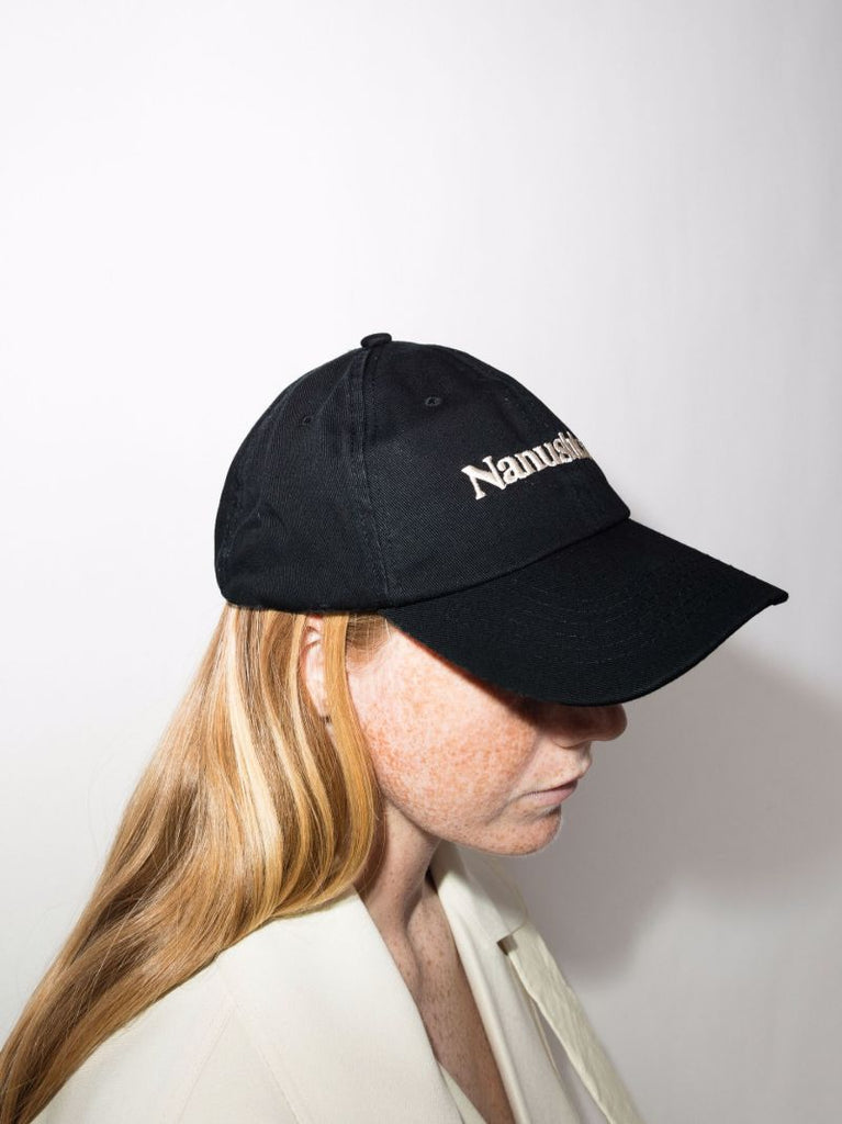 Black Val Logo Embroidered Organic Cotton Baseball Cap