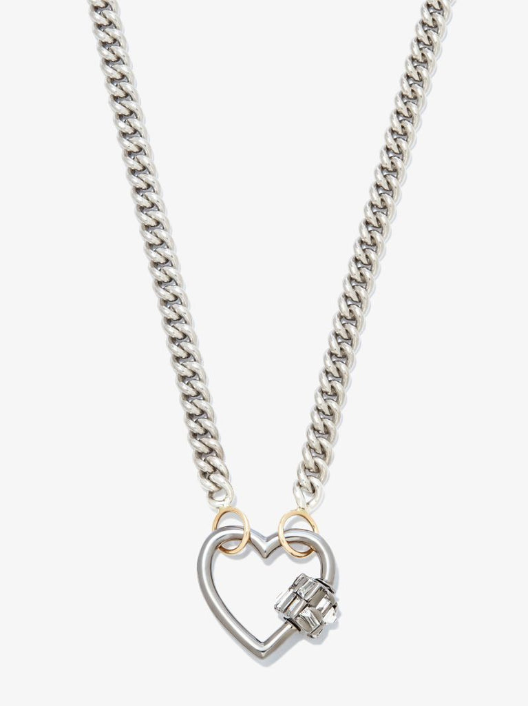 14k White Gold Stoned Diamond Heart Lock Charm