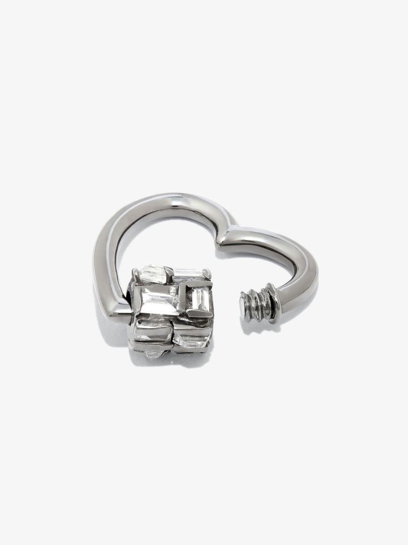 14k White Gold Stoned Diamond Heart Lock Charm
