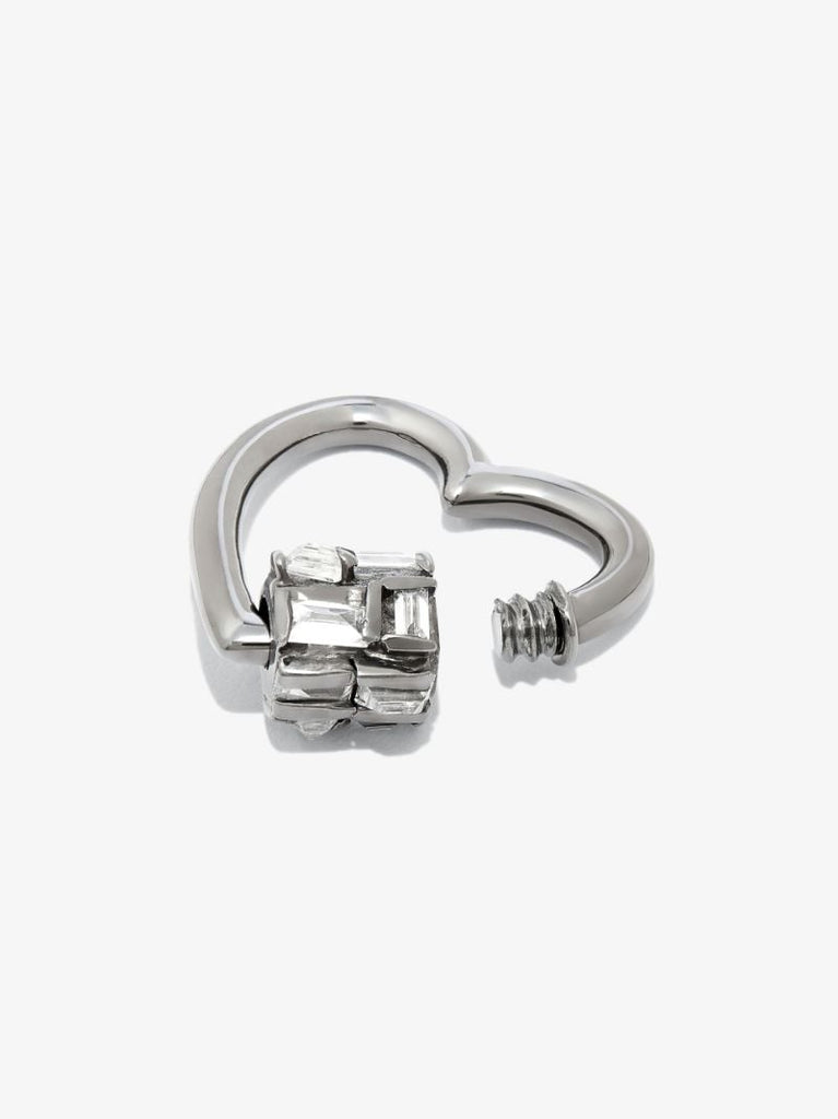 14k White Gold Stoned Diamond Heart Lock Charm
