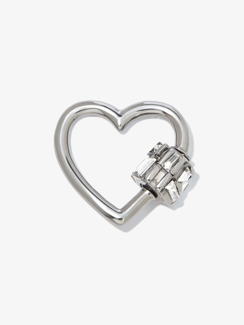 14k White Gold Stoned Diamond Heart Lock Charm