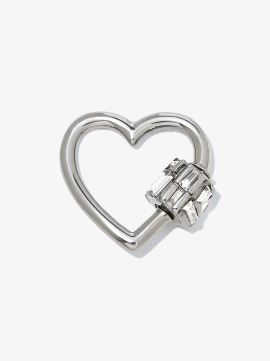 14k White Gold Stoned Diamond Heart Lock Charm