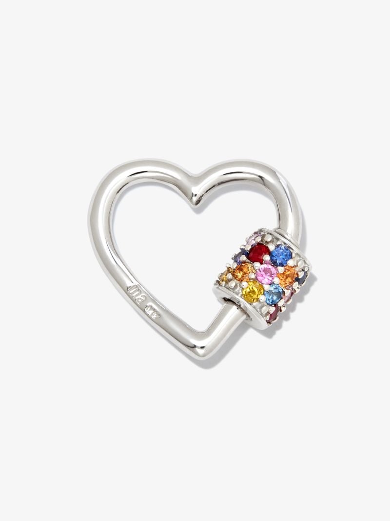 14k White Gold Stoned Sapphire Heart Lock Charm