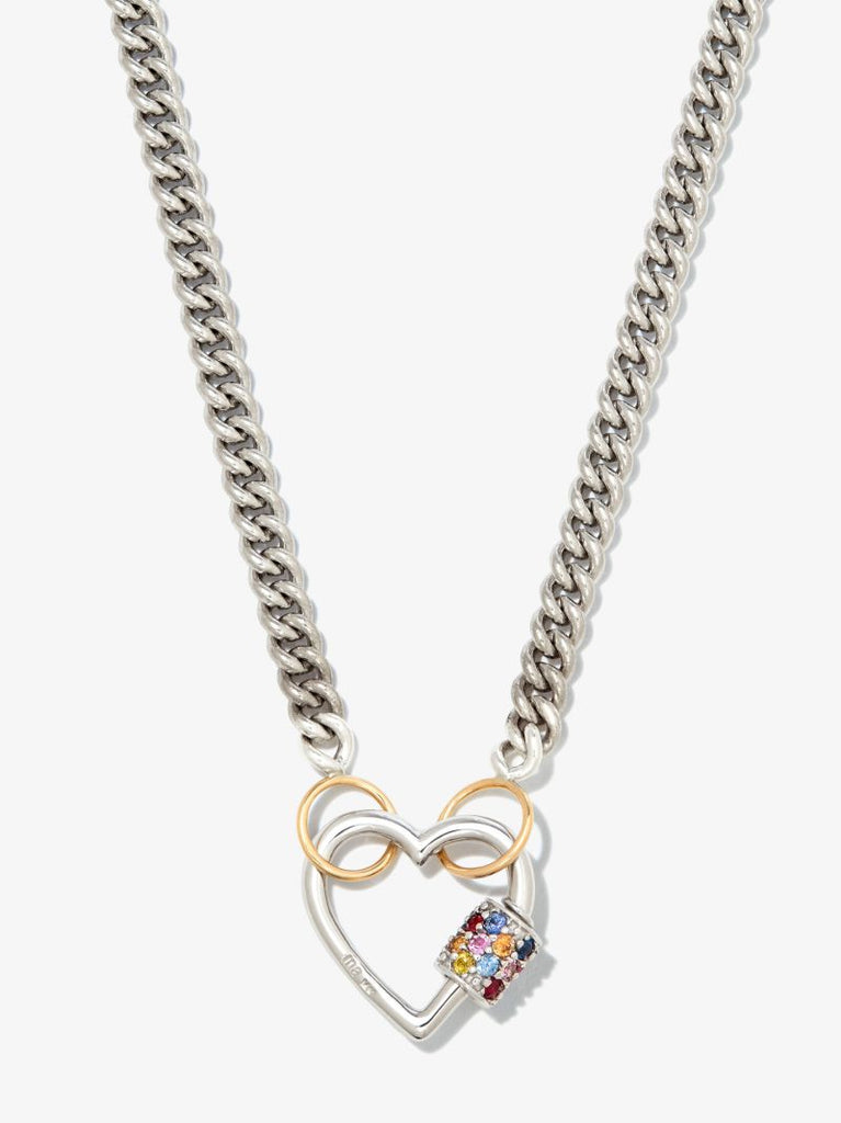 14k White Gold Stoned Sapphire Heart Lock Charm