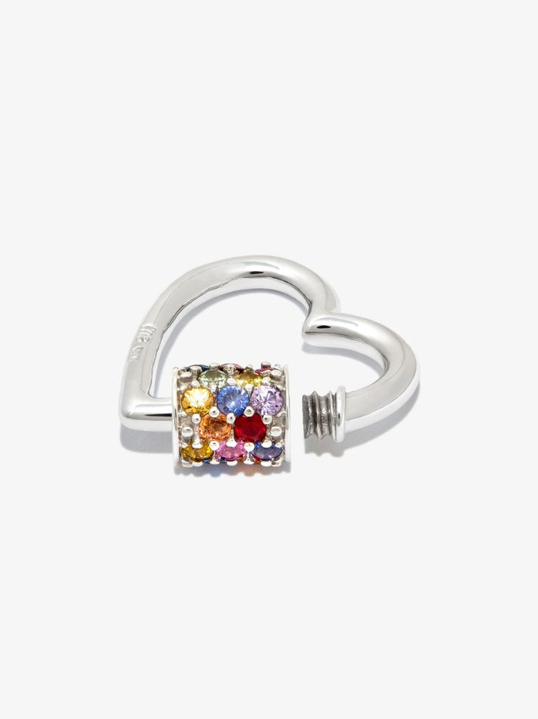 14k White Gold Stoned Sapphire Heart Lock Charm