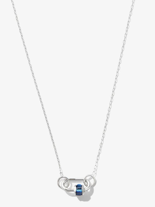 14k White Gold Baby Lock Sapphire Fine Square Link 18 Inch Necklace