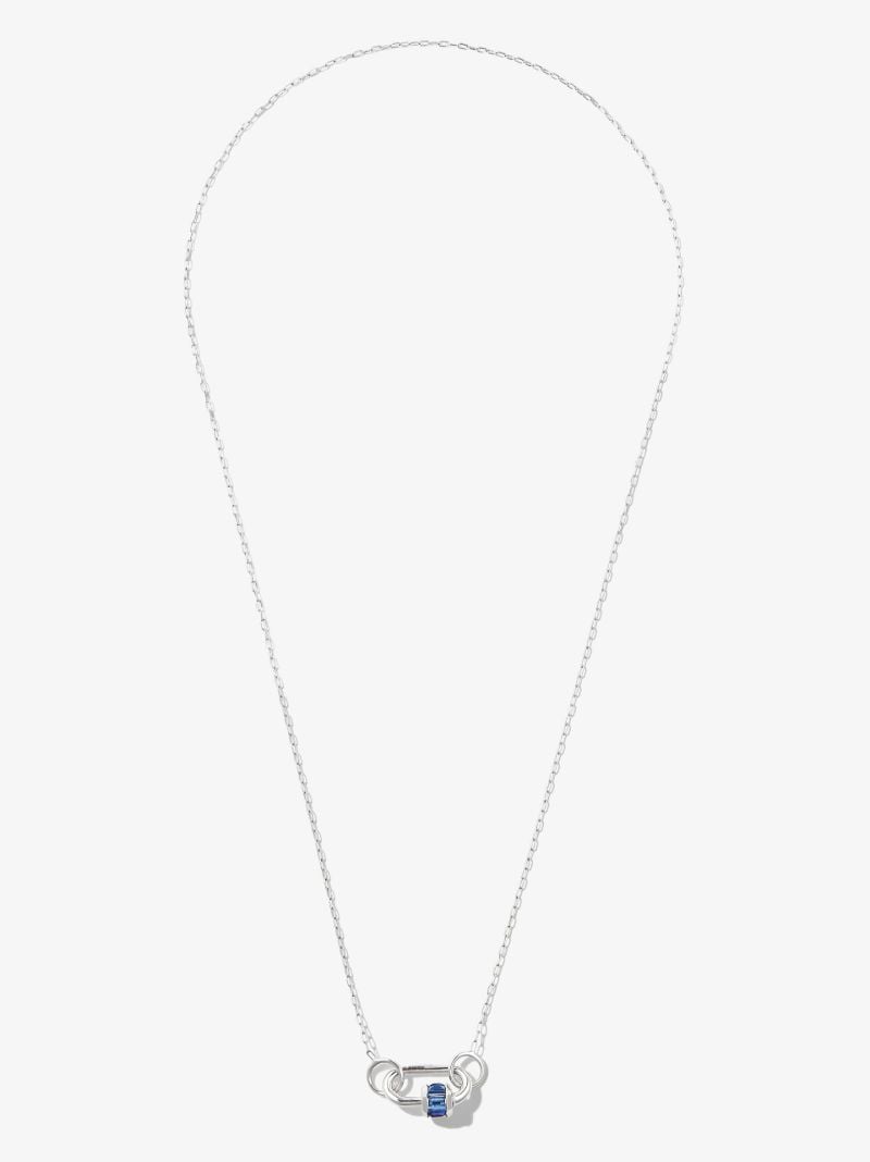 14k White Gold Baby Lock Sapphire Fine Square Link 18 Inch Necklace