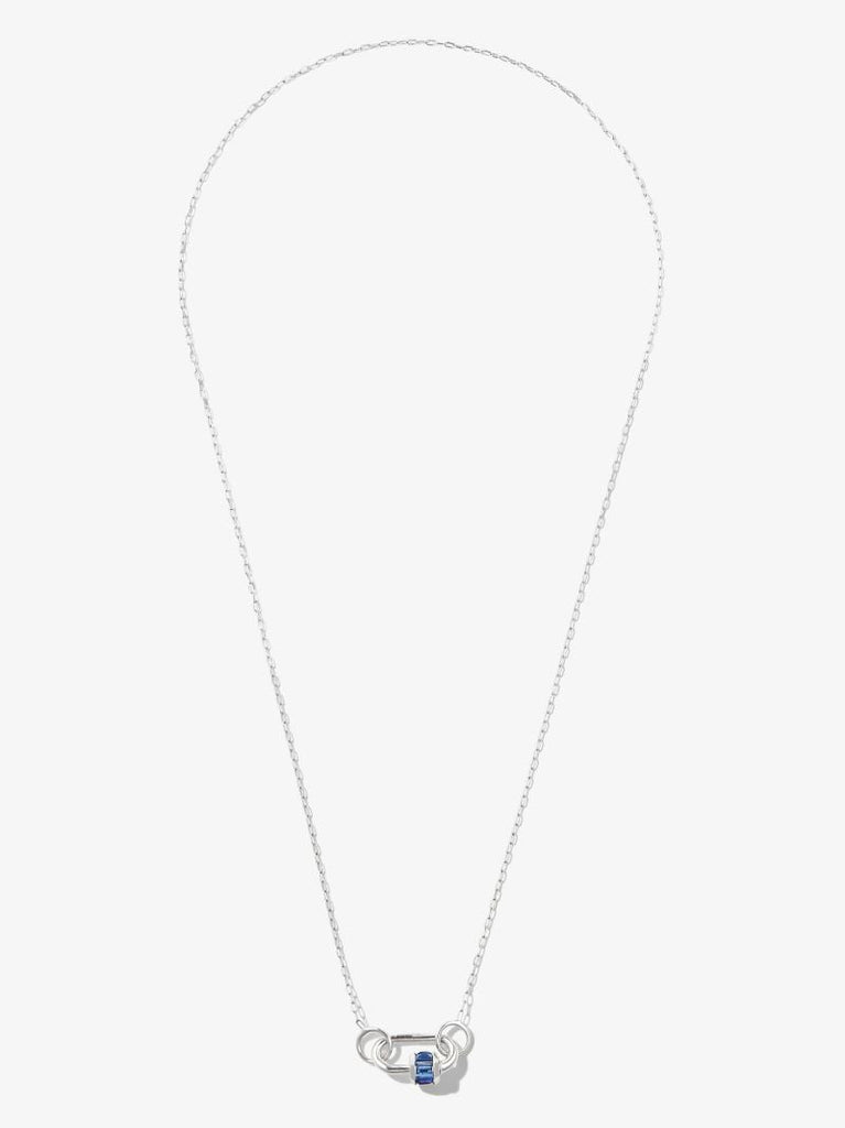 14k White Gold Baby Lock Sapphire Fine Square Link 18 Inch Necklace