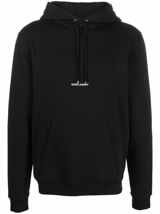 Black Logo Print Cotton Hoodie