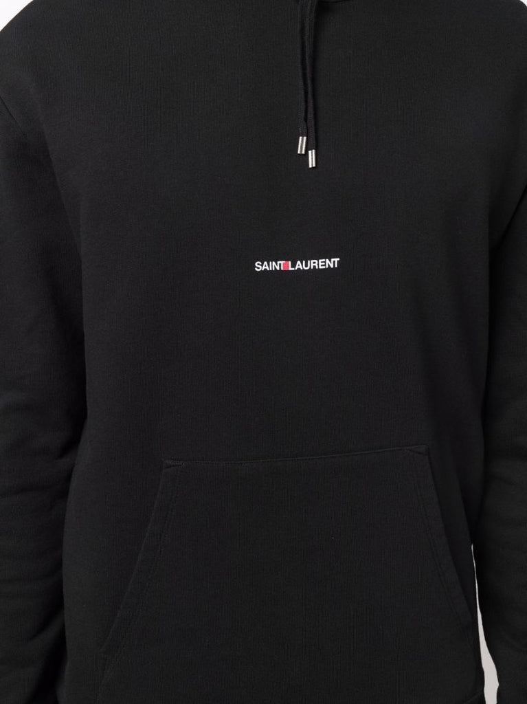 Black Logo Print Cotton Hoodie