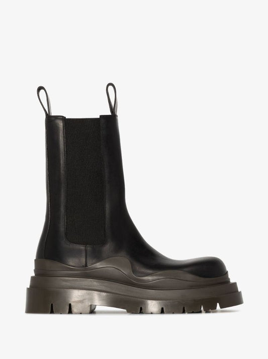 Black and Khaki Tire Leather Chelsea Boots