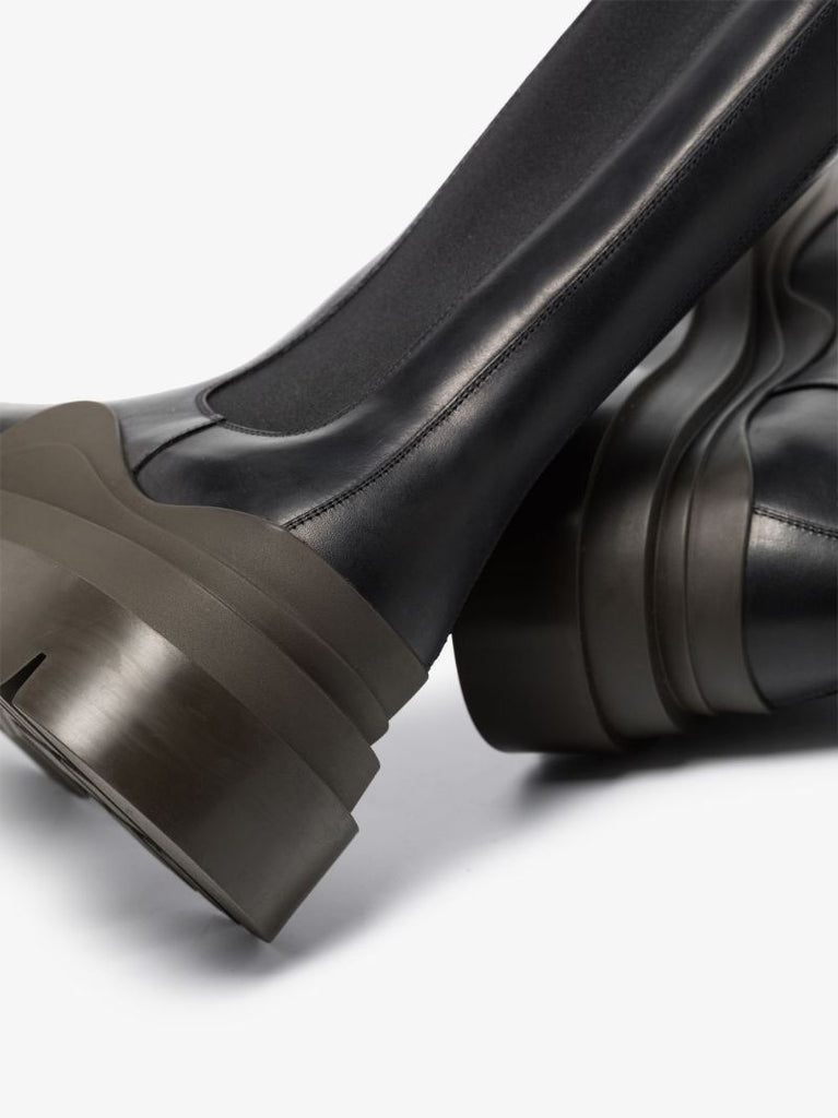 Black and Khaki Tire Leather Chelsea Boots