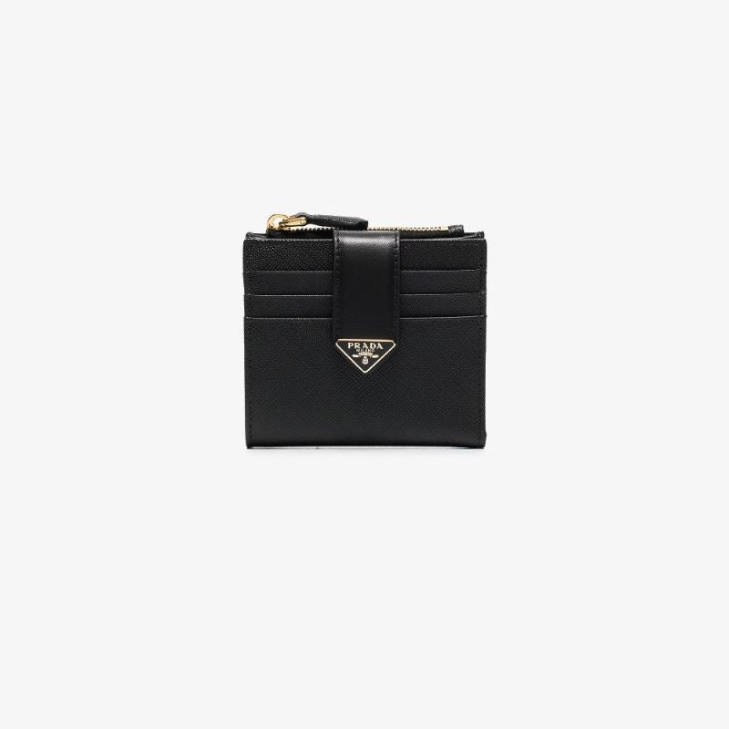 Black Logo Plaque Leather Wallet