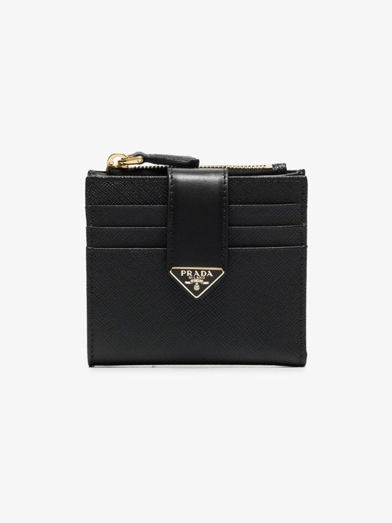 Black Logo Plaque Leather Wallet