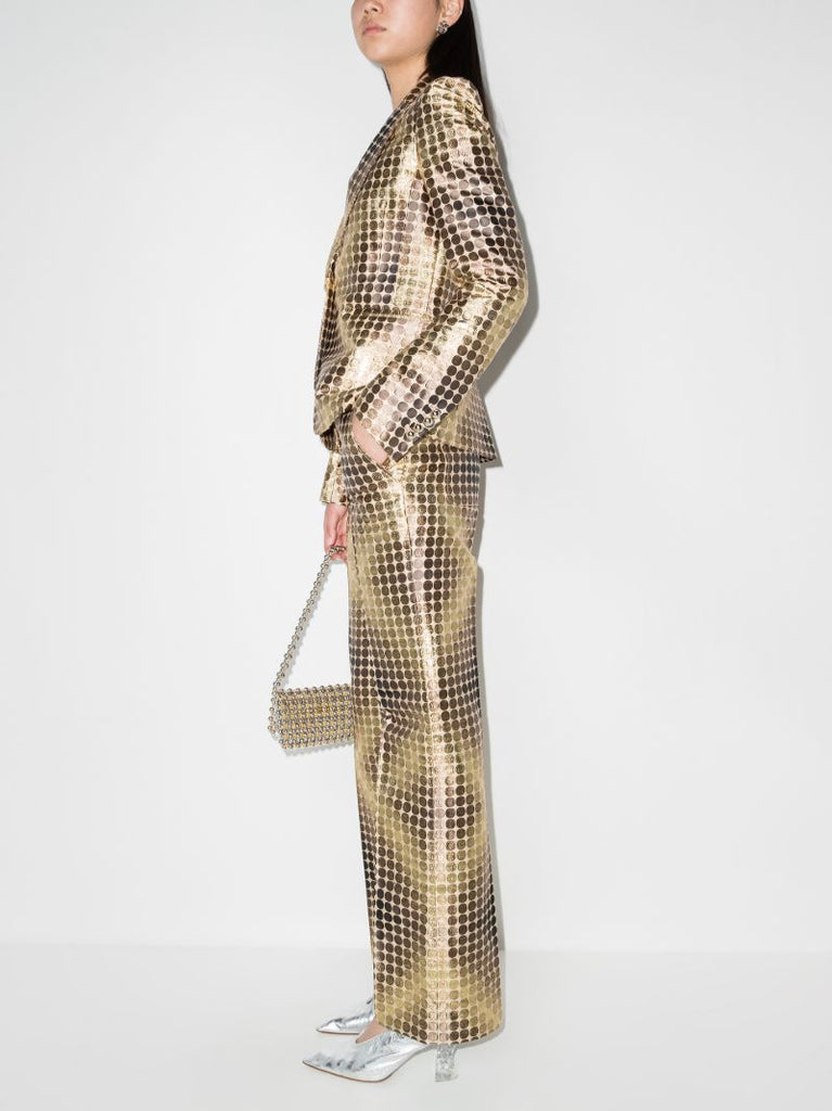 Metallic Disc Slim Leg Trousers
